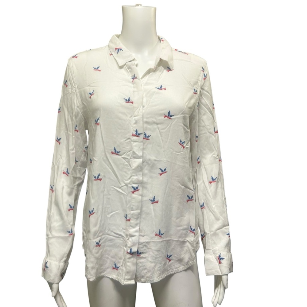 Alexander Jordan Off White Pink Blue Bird High Low Blouse Size L